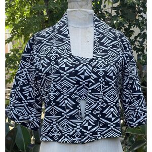 Black and White Geometric Bralette and Jacket Set Cotton Weave - Size M